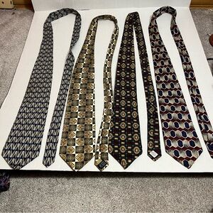 Lot Of 4 Silk Ties Geometric Abstract Patterns